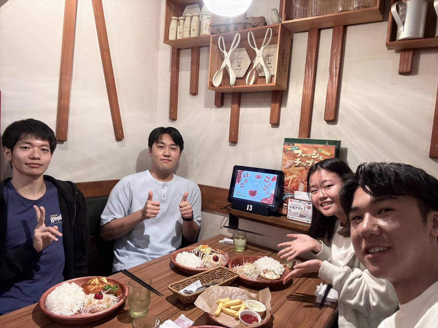 Friends gathered around a restaurant table